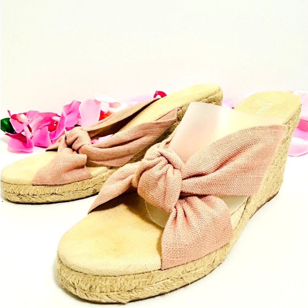 Soludos Knotted Espadrille Wedge Sandals Blush Pink Canvas Size 8